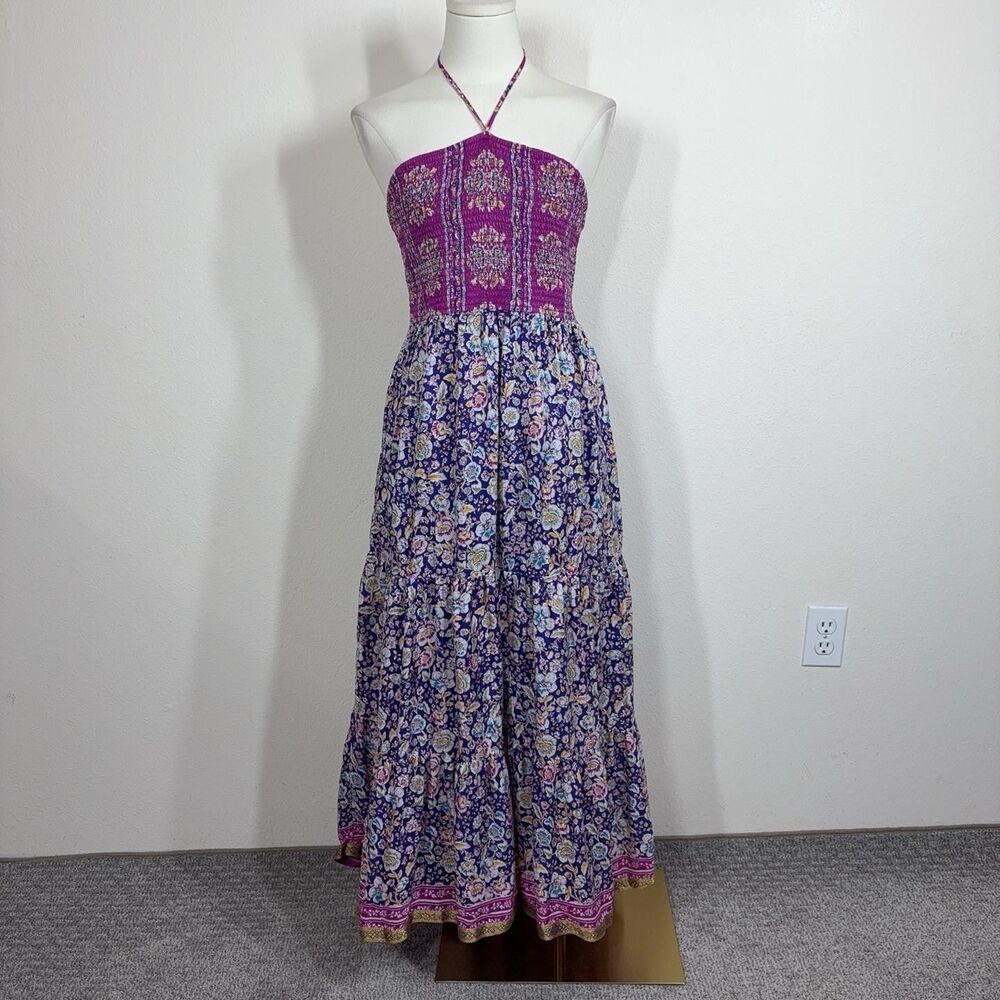 Maeve Anthropologie Dress Womens Medium Purple Daleka Day Floral Silk Midi Boho